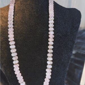 Coldwater Creek Blush Pink Rose quartz Necklace. Hand tied faceted rondel.
